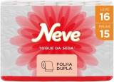 Neve Papel Higiênico Toque de Seda Folha Dupla, 30m, Leve 16 Pague 15 Rolos