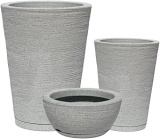 Kit 3 Vasos Decorativo Para Plantas em Polietileno Coluna Cone N1 N2 e Bacia (Cinza)
