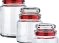 Conjunto com 3 Potes Multiuso de Vidro, com tampa Herméticas, Vermelho, VDR1129-VM, Euro Home