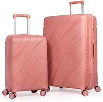 Conjunto Jogo Malas De Viagem 2 Peças Polipropileno Pequena De Bordo Anac 10Kg De Mão E Grande 32Kg Para Despachar Rígida 4 Rodas Duplas 360 Resistente Anac Lisa, ROSA, 2-Peças (P/G)