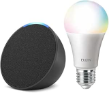 Echo Pop | Smart Speaker Compacto Com Som Envolvente E Alexa | Cor Preta+ Lâmpada Elgin 10w