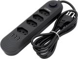 Extensão Tomada, Régua Tomada, 4 Tomadas, 3 Interfaces Usb, Cabo De Alimentação De 2 Metros, Suporte A Tensão De 110-220v, Potência De 2500w, Preto
