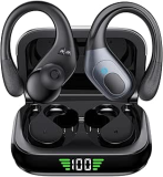 Fones de Ouvido Bluetooth Sem Fio, 60h de Reprodução com LED Display, Esportivos com Gancho, IPX5 à Prova d’Água, Graves Profundos, Compatível com iOS e Android para Esportes/Treino/Corrida, Preto