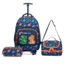 Kit Mochila Rodinha Escolar Menino Dino Estojo Lancheira 30L – Azul+Laranja