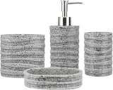 LUMAI Kit Acessórios para Banheiro Resina Quebec 4 Peças, Dispensador de Sabonete Líquido, Saboneteira, Porta-Escovas e Copo Multifuncional, Conjunto de Organização para Banheiro, Resistente e Durável