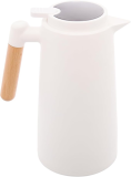 Lyor Garrafa Térmica De Plástico Com Cabo De Madeira E Termômetro Branca 1l – Utensílios De Cozinha – Mesa Posta – Decoração – Itens Para Casa – Perfeita Para Café E Chá