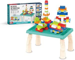 Mesa Infantil Educativa Com Blocos De Montar Mega Compras (azul)