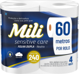 Mili, Papel Higiênico Folha Dupla 4 Rolos, 60 Metros (Embalagem pode variar)