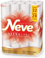 Neve Papel Higiênico Toque de Seda Folha Dupla, 30m, Leve 32 Pague 28 Rolos