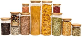 Oikos – Kit 11 Potes de Vidro com Tampa de Bambu Herméticos Redondos