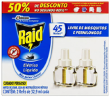 Raid Repelente Eletrico Líquido Refil, Até 45 Noites De Proteção, 2 Unidades De 32,9ml