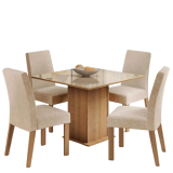 Sala de Jantar Madesa Evelin Mesa Tampo de Vidro com 4 Cadeiras – Rustic/crema/imperial