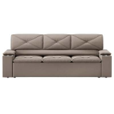 Sofá 3 lugares DDS Next Pop com Assento Retrátil e Encosto Reclinável em Velosuede com porta-copos – 205cm de largura  – Capuccino